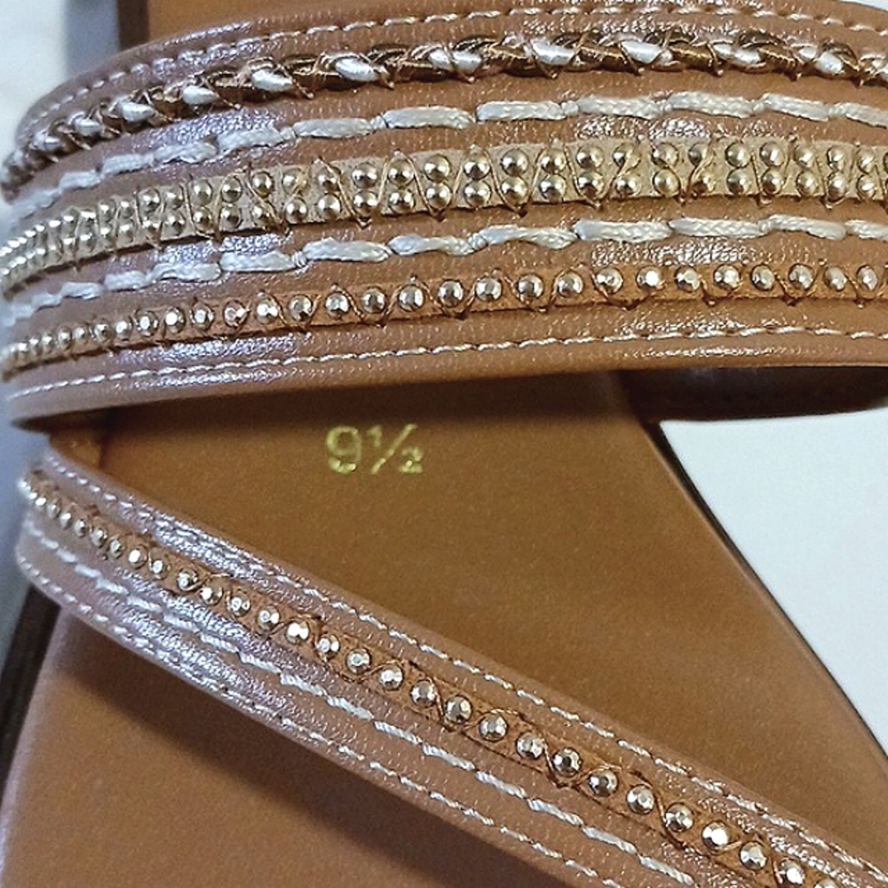 Italian Shoemakers ⚜️ Brown Strappy Sandals Gold Detail Design 9.5 Made In ITALY - Picture 11 of 12